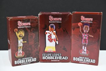 Three St. Johns' University Red Storm Sports Coca Cola / Basketball Bobble Heads In Boxes
