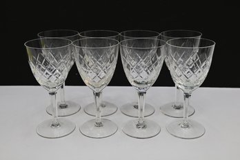 Set Of 8 Cut Crystal Wine Glasses / Stemware