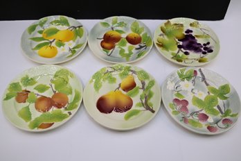 Set Of 6 French St. Clement Plates Each With A Lovely Fruit Motif