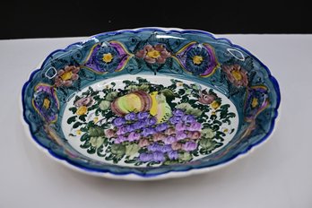 Lovely Hand Made Ceramic Fruit Bowl With Fruit And Floral Motif