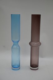 Two Unique Colored Glass Bud Vases