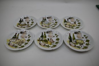 French Rochard Limoges Cheese Plates With Wine & Cheese (Vin & Fromage) Motif