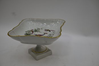 French Limoges Footed / Pedestal Candy Dish With Lovely Peacock Motif