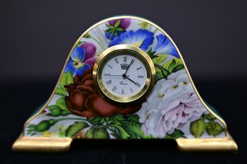 Lovely French Limoges 'The Rochard Collection' Porcelain Desk Clock With Floral Motif.