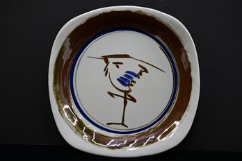 Unique Dansk Ceramic Bowl With An Abstract Figural Theme In Blues & Browns