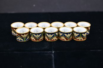 Christian Dior Fine China TabNapkin Rings With Foliate Motif In Greens, Blues, Reds & Gold - 11 PCS.