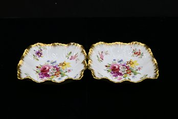 Set Of Two Floral Motif Lady Patricia Bone China Dishes, Made In England By Hammersley