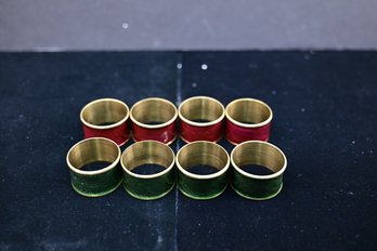 Set Of 8 Green & Red Brass Napkin Ring Holders