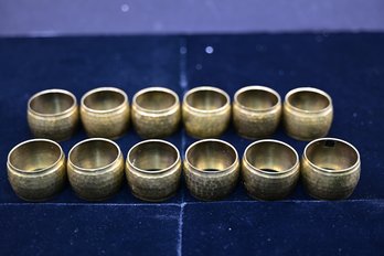 Set Of 12 Hammered Brass Napkin Ring Holders
