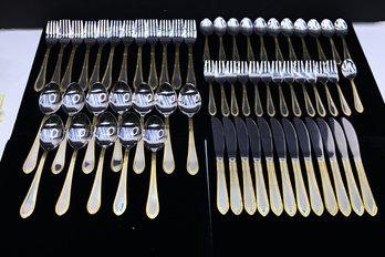 Solingen Germany Stainless Steel Flatware With Gold Tone Details - Service For 12 - 60 PCS.