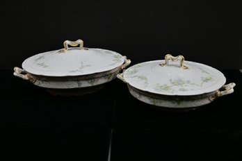 Two Beautiful French Limoges Haviland & Co. Covered Serving Dishes With Delicate Blue Floral Motif