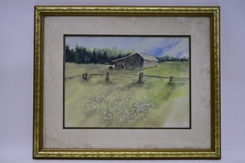 Framed Painted Of Barn In Field