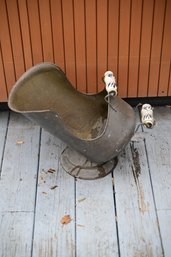 Large Brass Coal Bucket With Blue And White Handles