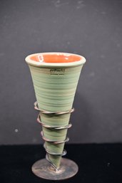 Mikado Arts & Crafts Sweden Green Ceramic Cone Vase With Spiral Metal Holder