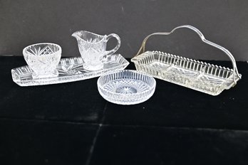 Beautiful Cut Crystal Pieces Includes Servers, Creamer & Tri Sectioned Server With Handle, 5 PCS.