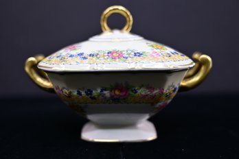 Beautiful French Limoges 'La Cloche' Covered Dish With Delicate Floral Motif & Gilt Accents