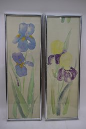Pair Of Watercolor Floral Art Pieces With Metal Frame
