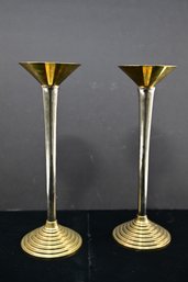 A Pair Of Beautiful Modern Art Deco Style Gold/silver Metal Candlestick Holders