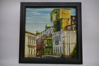 Signed Painting On Canvas Of Buildings, San Martin