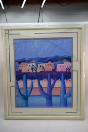 Signed Painting Of Cactuses And Buildings * See Description/photos*