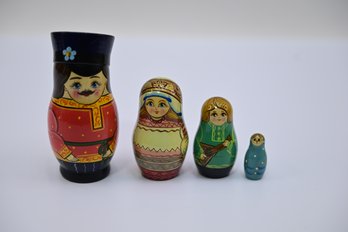 Lot Of 4 Pc Russian Nesting Dolls Hand Painted
