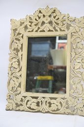 Hand Carved In India Wood Mirror In Shapes Of Leaves & Vines