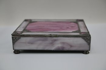 Pink & White Stained Glass Jewelry Box * See Description*