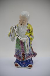 Chinese Porcelain ShouLau With Scroll Figurine
