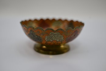 Vintage Enamel Painted India Brass Compote Dish
