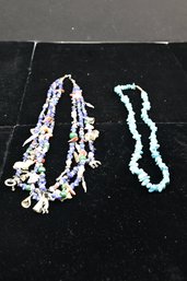 Lovely Turquoise Necklace & Stone Necklace With Native American Charms - Some But Not All Sterling, 2 PCS.