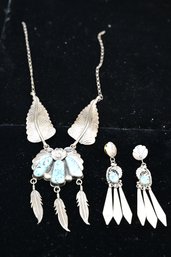 Sterling Silver & Turquoise Navajo Matching Necklace And Earring *see Description*