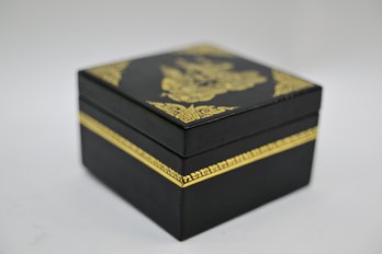 Black Lacquer Wooden Box With Eastern Cultural Theme