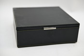 Milano Series Black Wood & Leather Compartmentalized Jewelry Box