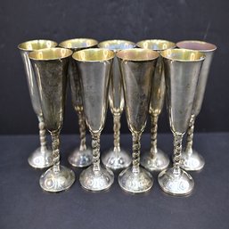 Lot Of 9 Tall Brass Goblets, Made In Spain