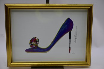 Limited Edition 2008 Framed Lithograph Depicting An Artist's Accoutrements As Elements Of A Ladies Shoe
