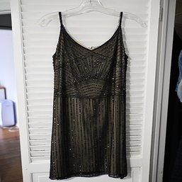 Papell Boutique Evening Black Sequined Dress, Size 12, Tea Length, Size Small