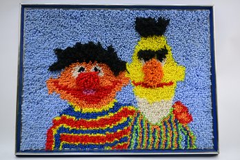 Vintage Framed Rug Art Of Sesame Street's Bert & Ernie
