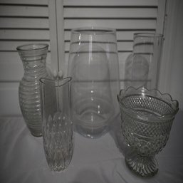 Lot Of 5 Assorted Glass Pieces, Bowl/vases