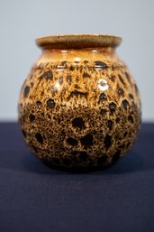 Signed Glazed Pottery Jar With Brown Speckle Design