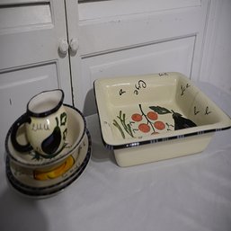 Small Ceramic Lot Including Creamer, Blows And Dish