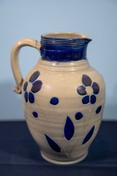 Antique Pottery Water Pitcher With Flower Design