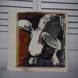 Signed 1988 Nanci Heish Oil Painting Of Rabbit