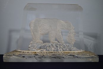 Lucite Decorative Piece Of Bear Holding Cub *chip On Corner