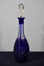 Blue Cut Crystal Glass Decanter