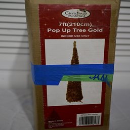 7 Ft Pop Up Christmas Tree, Gold Colored With Box