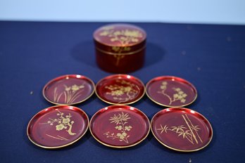 6 Pc Asian Style Coaster Set With Holder