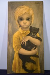 Keane 'the Stray' Big Eyed Girl Holding Cat