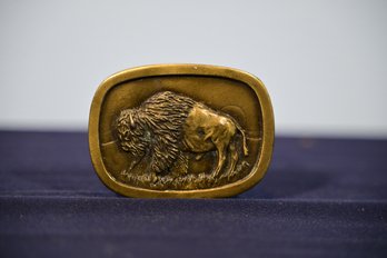 Indiana Metal Craft Bison Brass Belt Buckle 1977