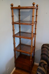 5-tier Wooden Bookcaseshelf With Wicker Shelves And Glass Inserts