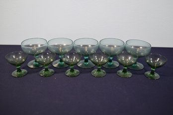 Set Of 11 Green Colored Glasses: 5 Large/ 6 Small